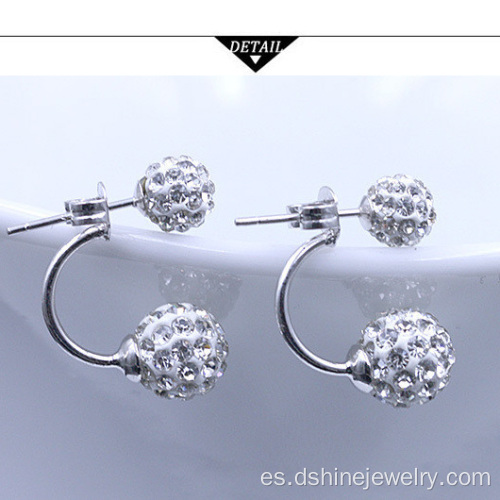 Plata cristal Disco Ball Shamballa Stud pendientes para las mujeres